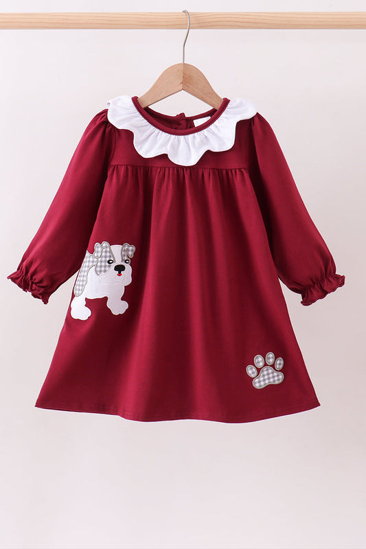 Premium Maroon Georgia bulldog applique dress