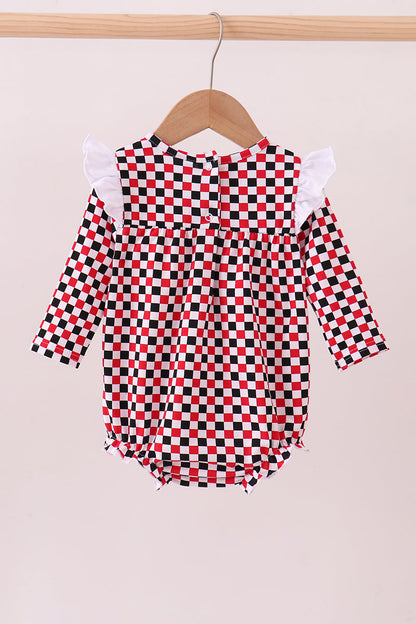 Checkered Georgia dog applique ruffle bubble