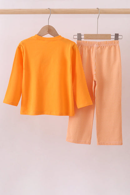 Premium Orange Tennessee football embroidery gingham pants set
