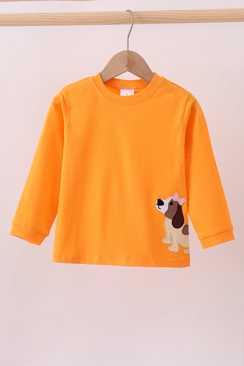Premium Orange Tennessee puppy embroidery top