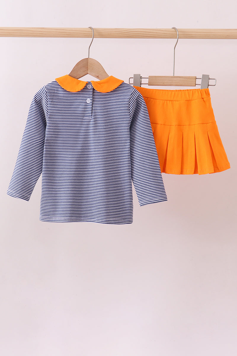 Premium Orange Clemson stripe football embroidery skorts set
