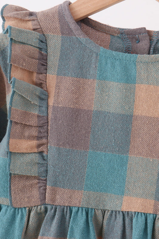 Teal Plaid Ruffle Dress