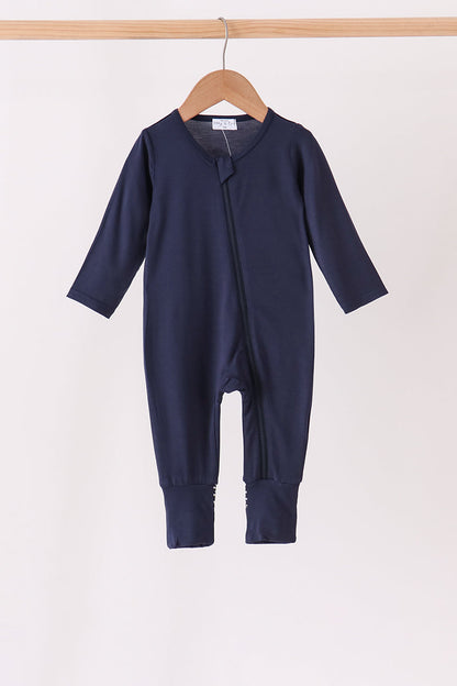Navy zipper bamboo anti-slip romper