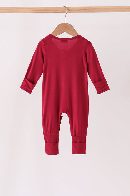 Burgundy ruffle zipper bamboo romper – view 5