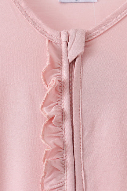 Pink ruffle zipper bamboo anti-slip romper – view 3