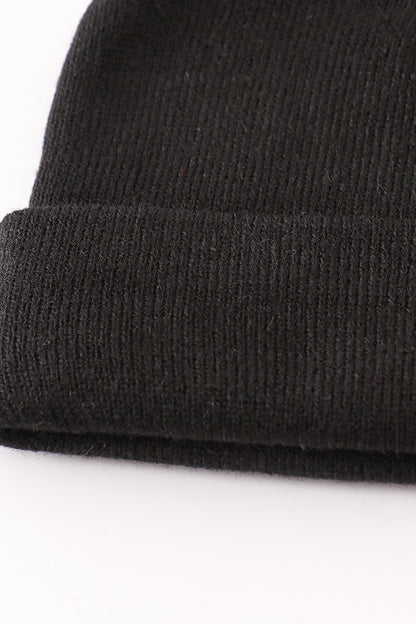 Black ribbed basic knit beanie hat