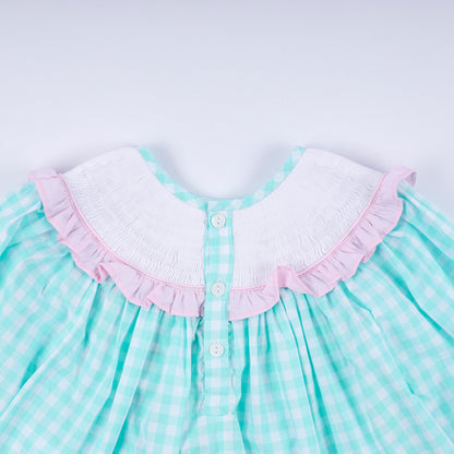 Mint christmas nutcracker hand smocked gingham ruffle pants set
