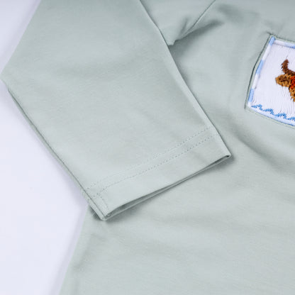 Sage cow hand smocked gingham pants set