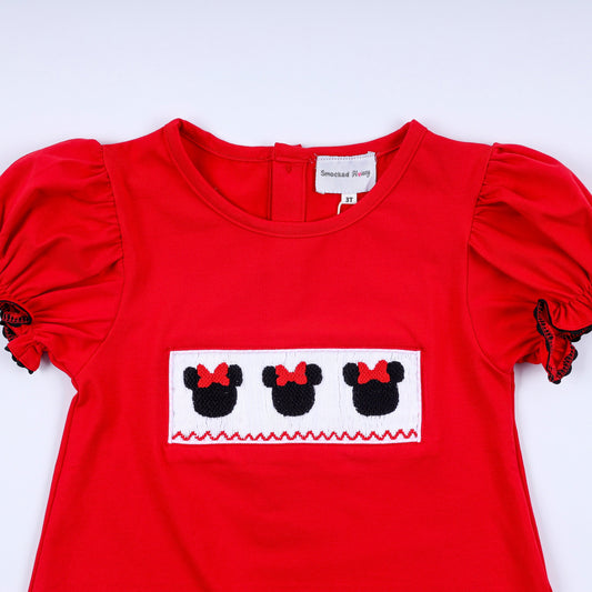Red character hand smocked dress