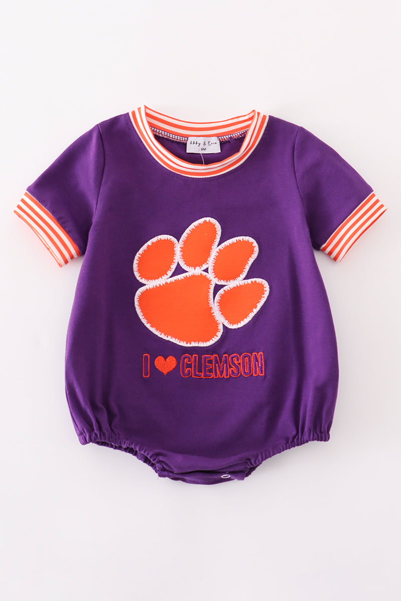 Purple I love clemson applique bubble