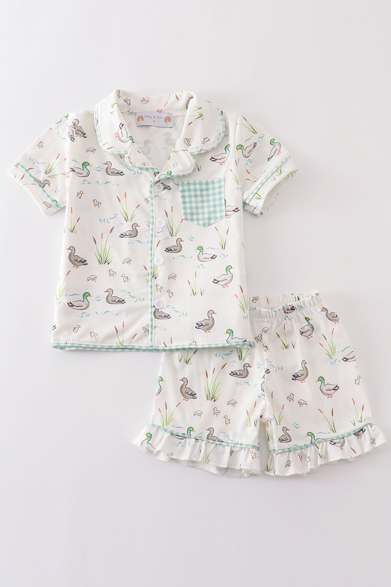 Sage duck girl pajamas set