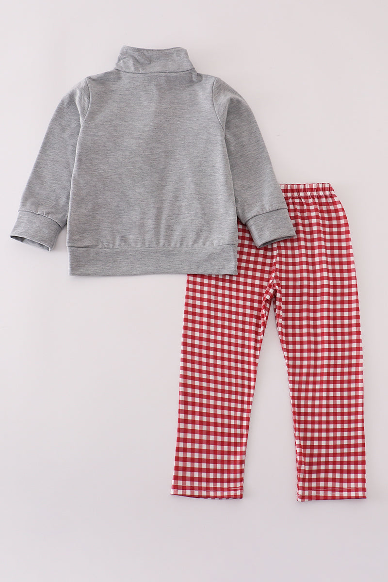 Alabama embroidery gingham pullover & pants set