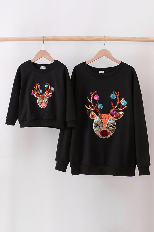 Black reindeer sequin mom&me sweatshirt