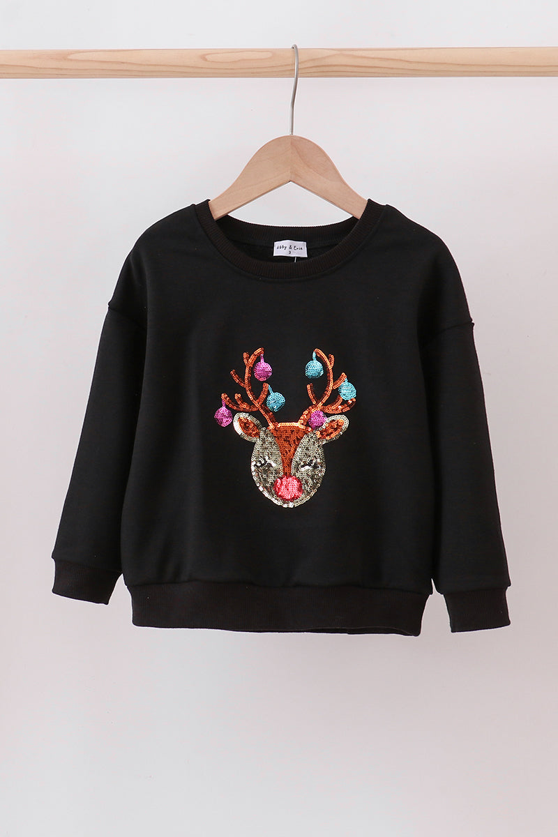 Black reindeer sequin mom&me sweatshirt