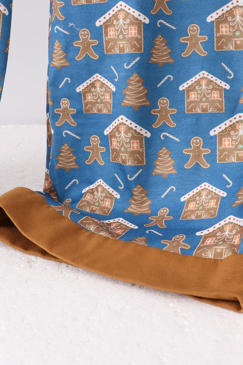 Navy gingerbread print dad pajamas pants