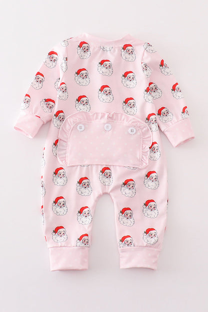 Pink santa print Zipper girl romper