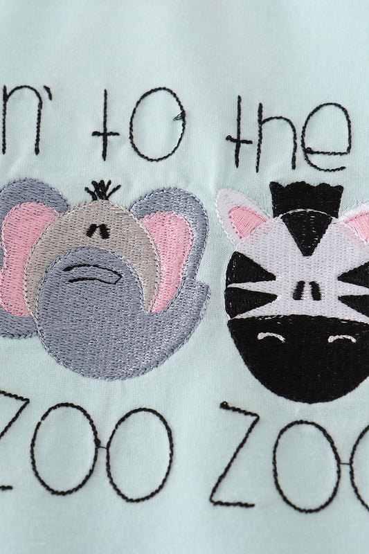Blue GOIN TO THE ZOO embroidery top