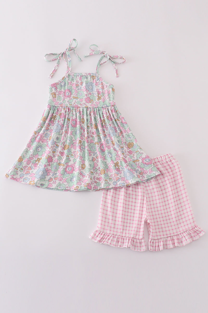 Mint pink floral print set