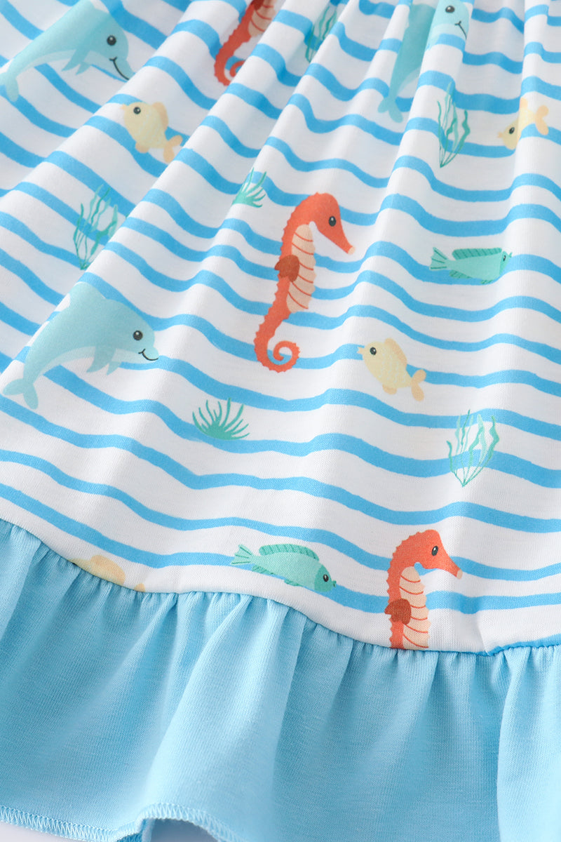 Blue marine creature embroidery set