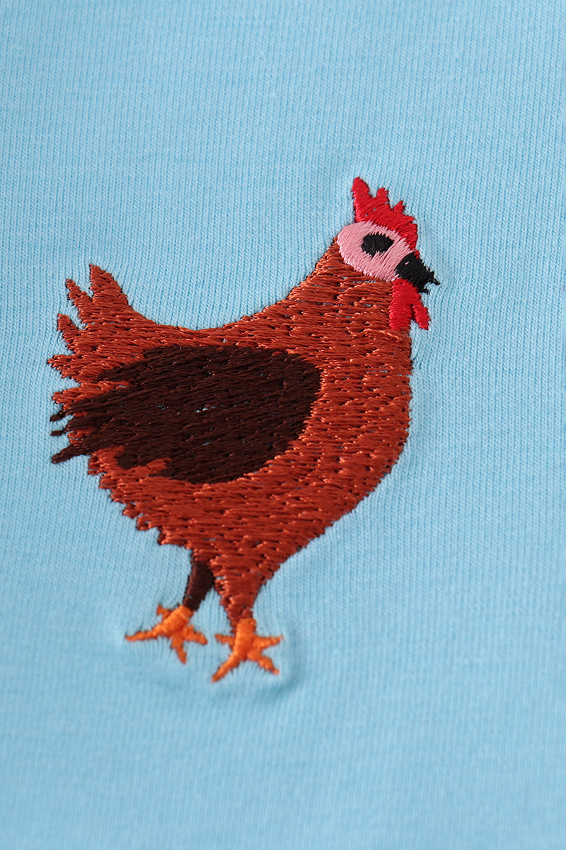 Blue farm chicken embroidery set