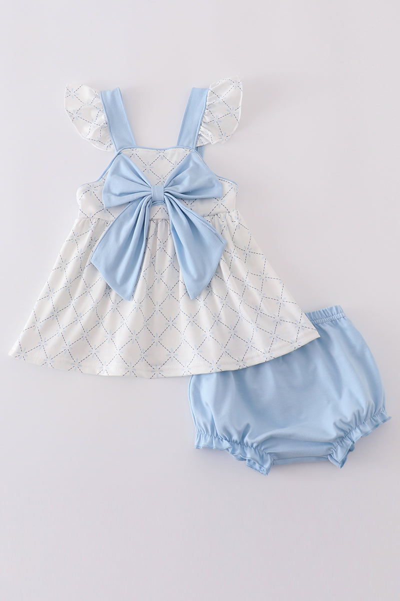 Blue bow classic lattice charm bloomer set