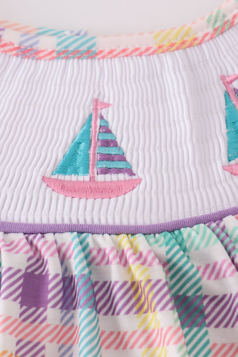 Purple sailboats embroidery bloomer set