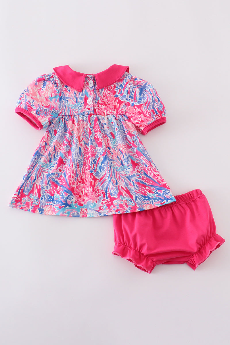 Pink coral reef ruffle bloomer set