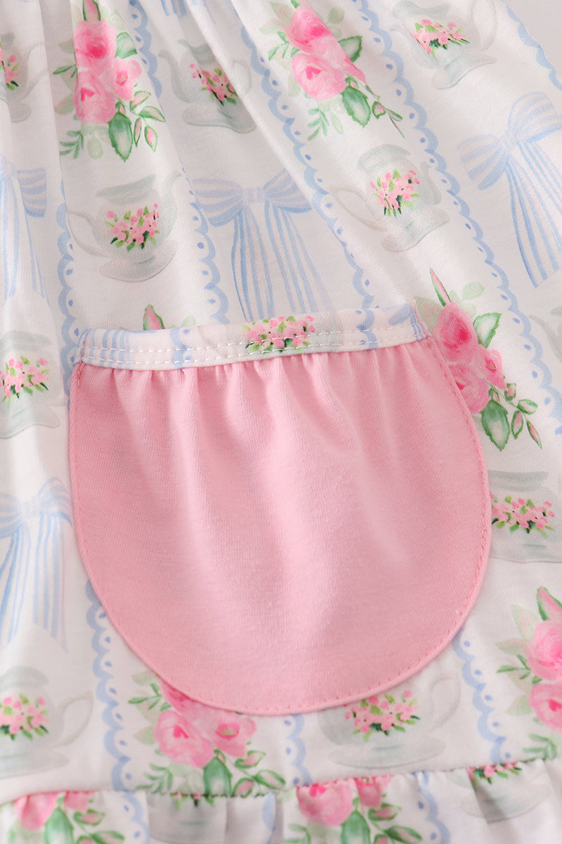 Tea floral bow ruffle shorts set