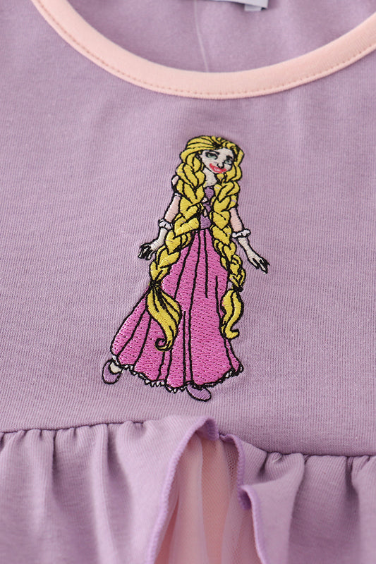 Purple princess embroidery ruffle dress