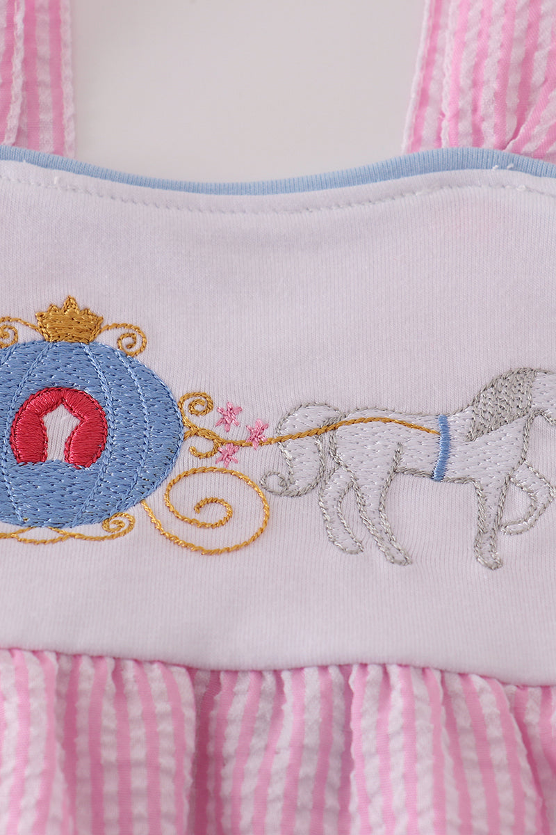 Pink pumpkin carriage embroidery stripe dress