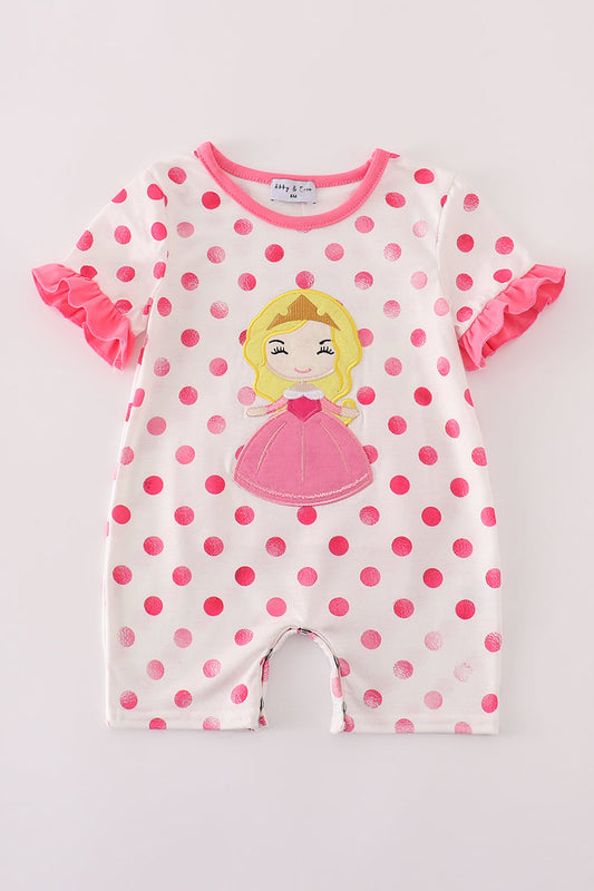 Pink character applique dot romper