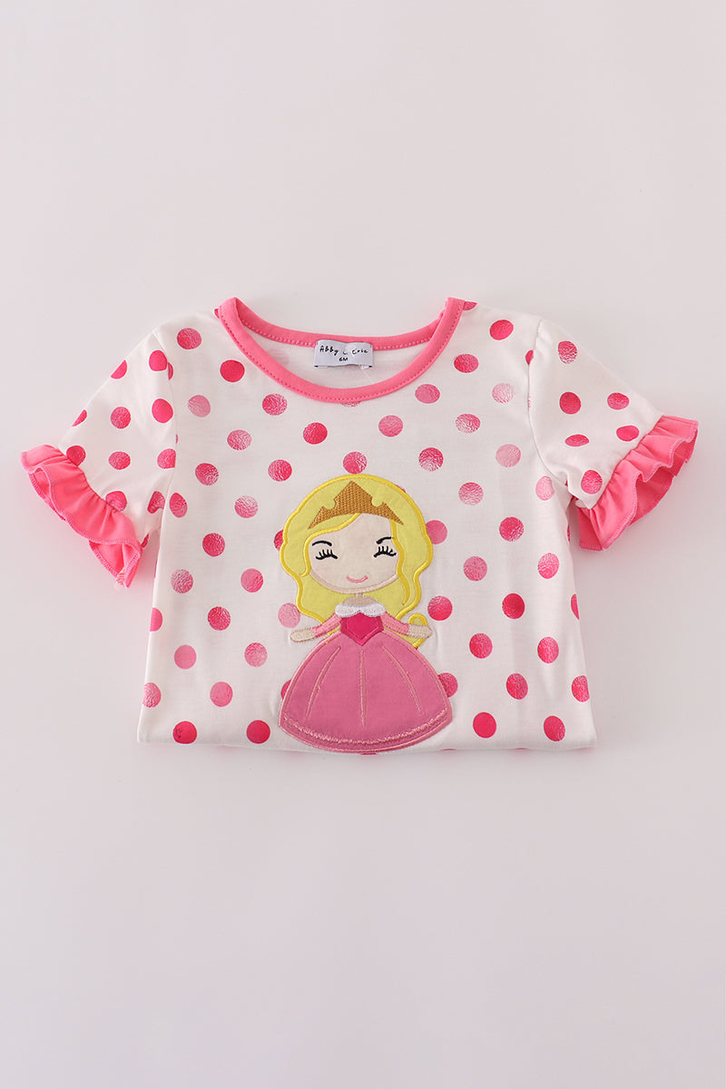 Pink character applique dot romper