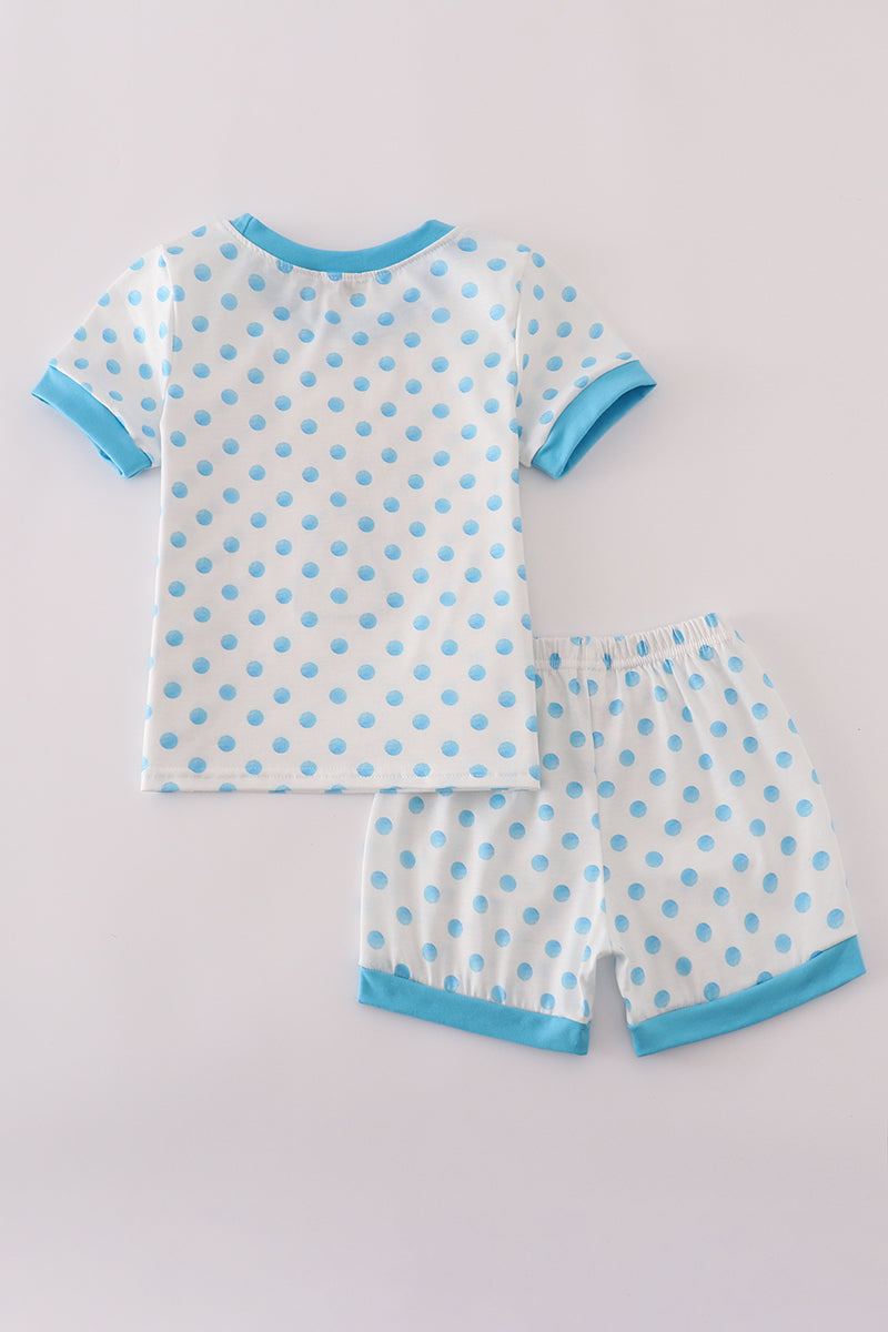 Blue character applique shorts set