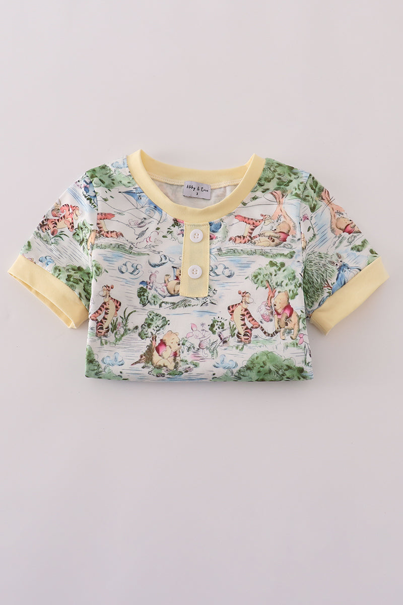 Yellow character print shorts set