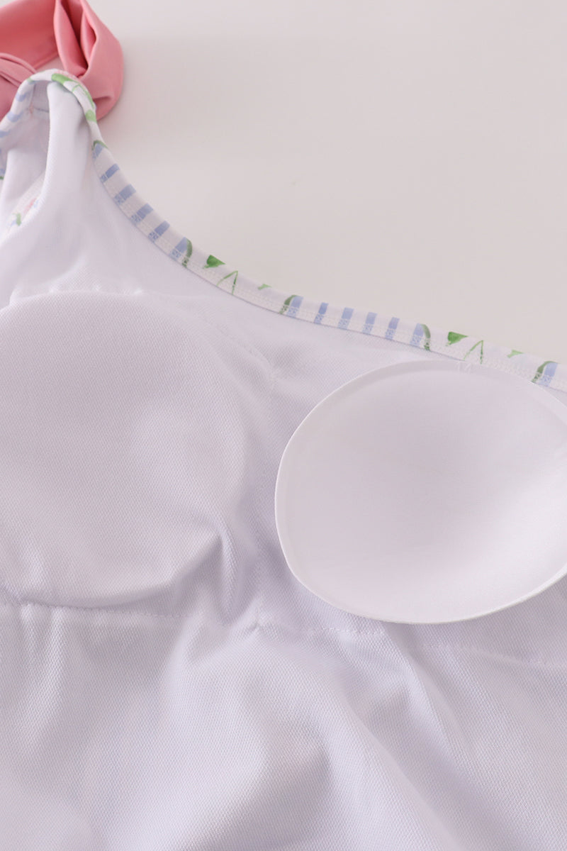 Floral stripe bow swimsuit -Adult UPF50+