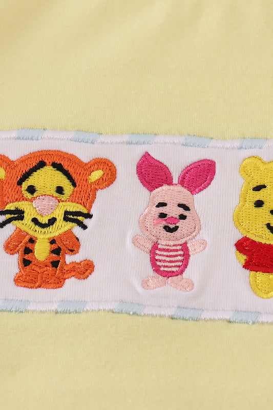 Blue character embroidery gingham shorts set