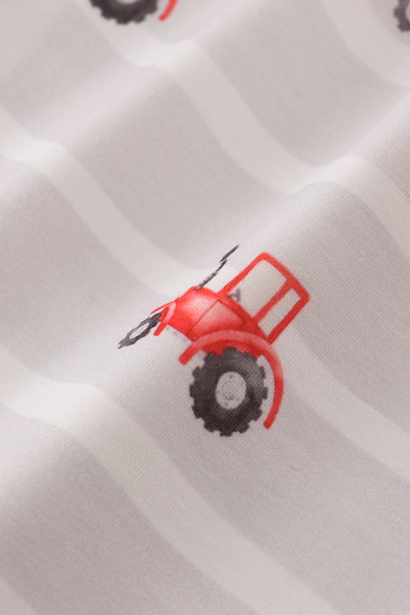 Red tractor embroidery ruffle dress