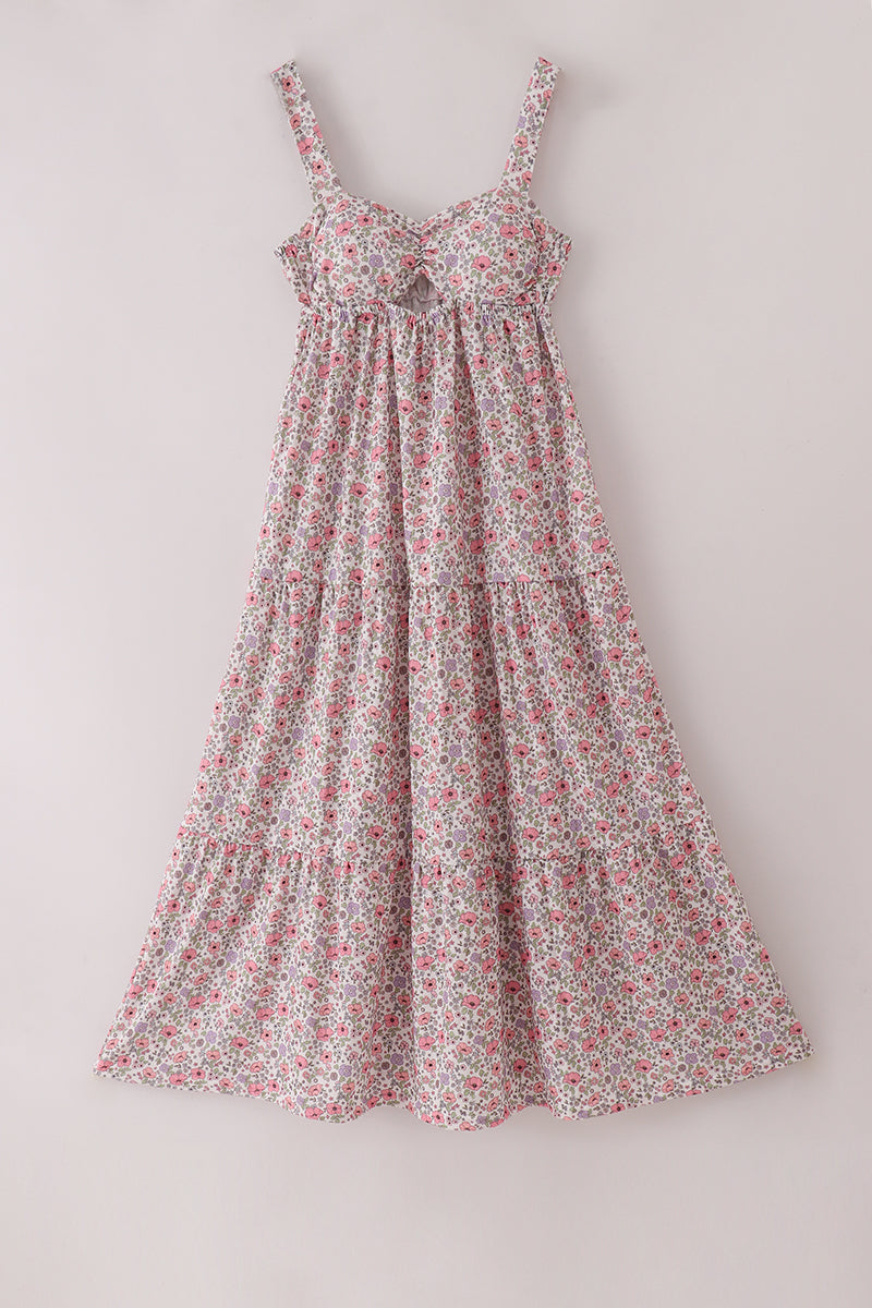 Purple floral print tiered mom&me dress