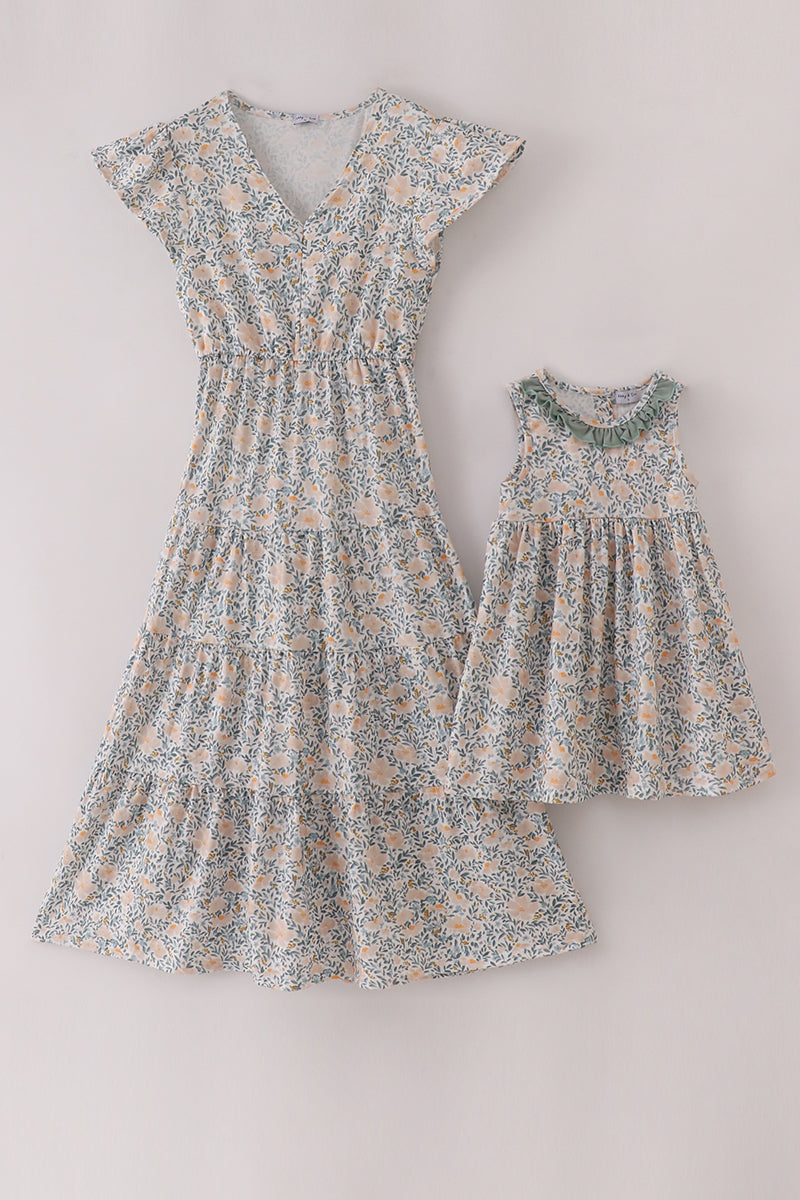 Fall floral print ruffle mom&me dress