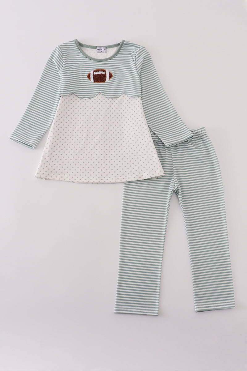 Sage stripe football french knot pants set