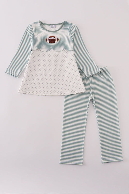 Sage stripe football french knot pants set