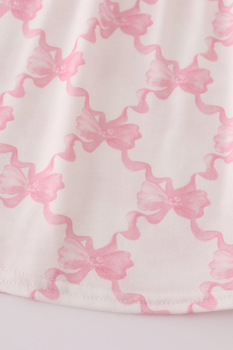 Pink bow tie embroidery ruffle shorts set