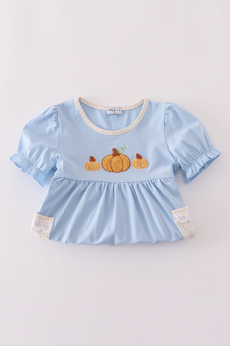 Blue pumpkin french knot ruffle shorts set