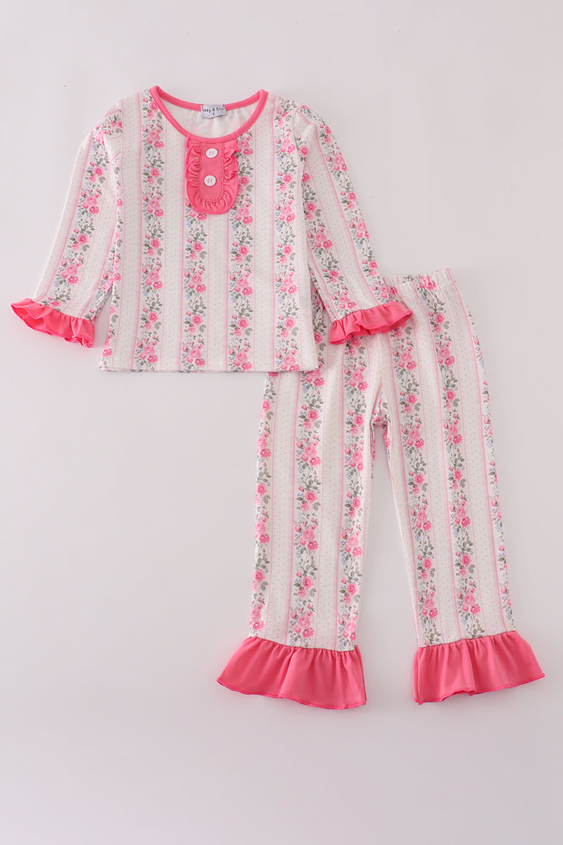 Pink floral print pants set