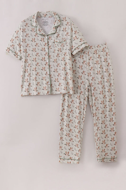 Green duck print bamboo mom pajamas set
