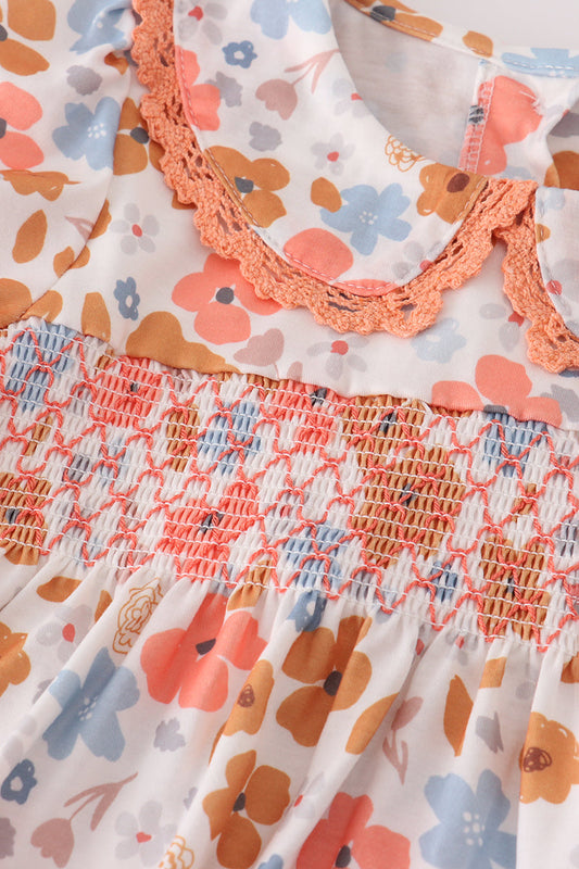 Floral print smocked dress