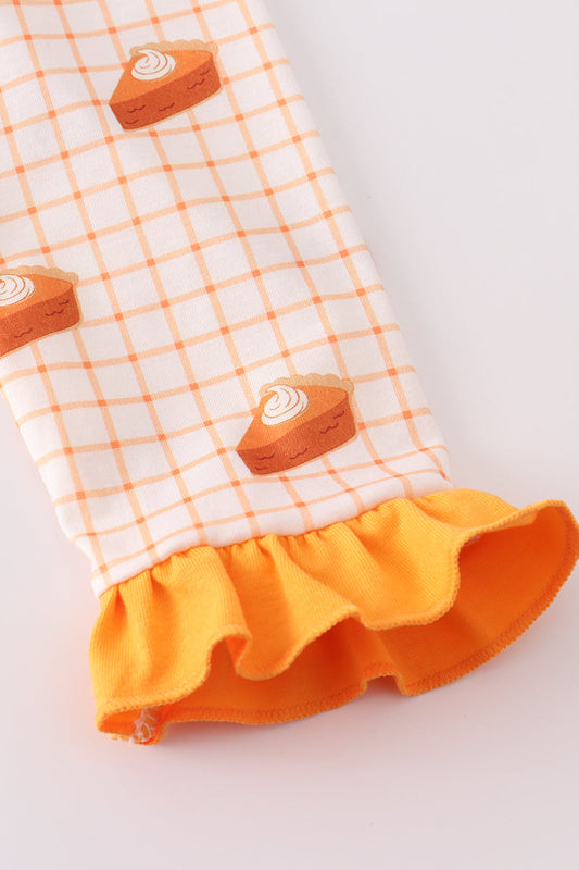 Cream sweet as pie print ruffle pajamas set