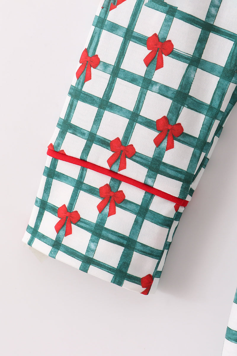 Green bow plaid mom gown