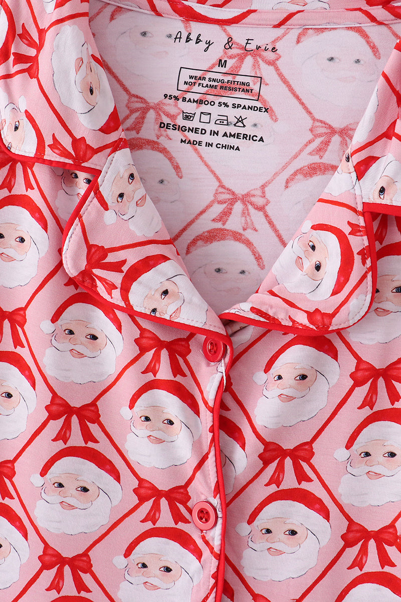 Red santa claus print bamboo mom pajamas  pants set