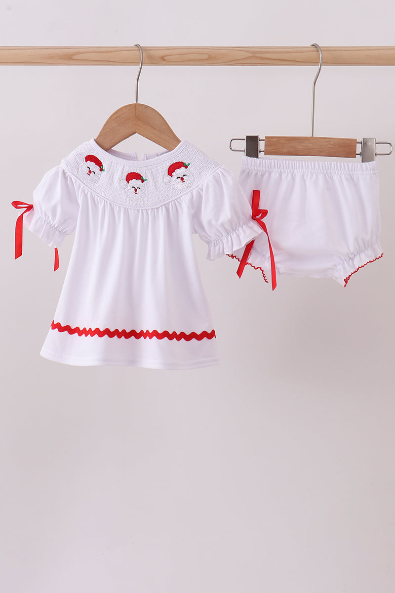 White santa claus smocked bloomer set